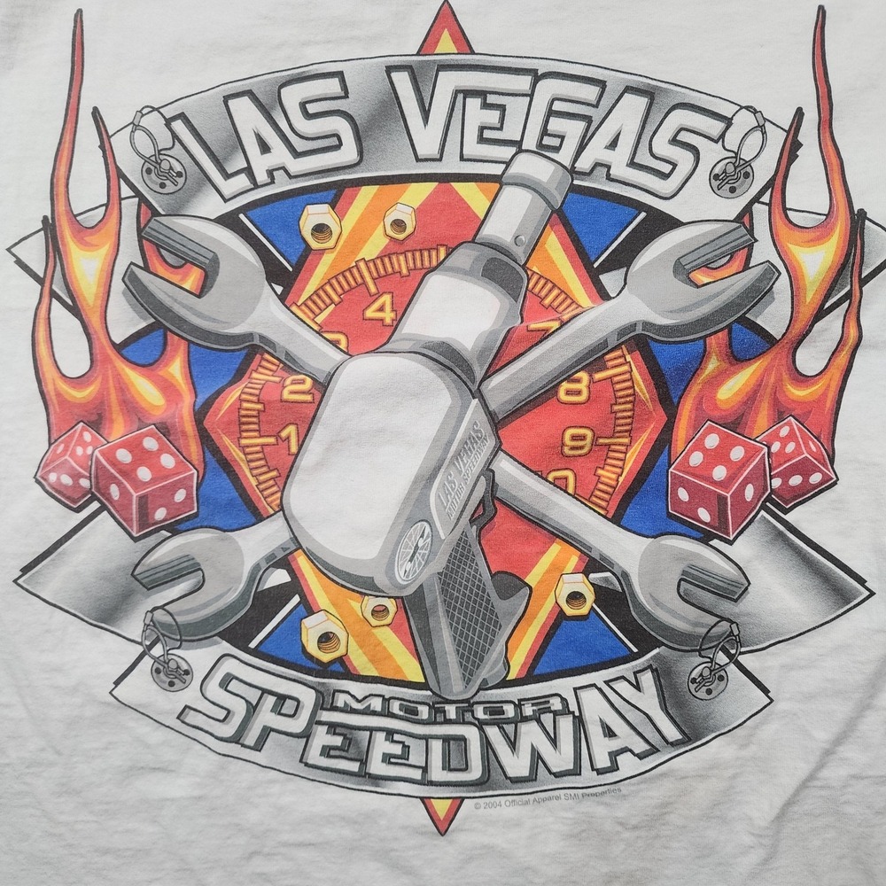 VINTAGE Las Vegas Motor Speedway Shirt Mens Large White NASCAR Y2K Sin City - Picture 2 of 11